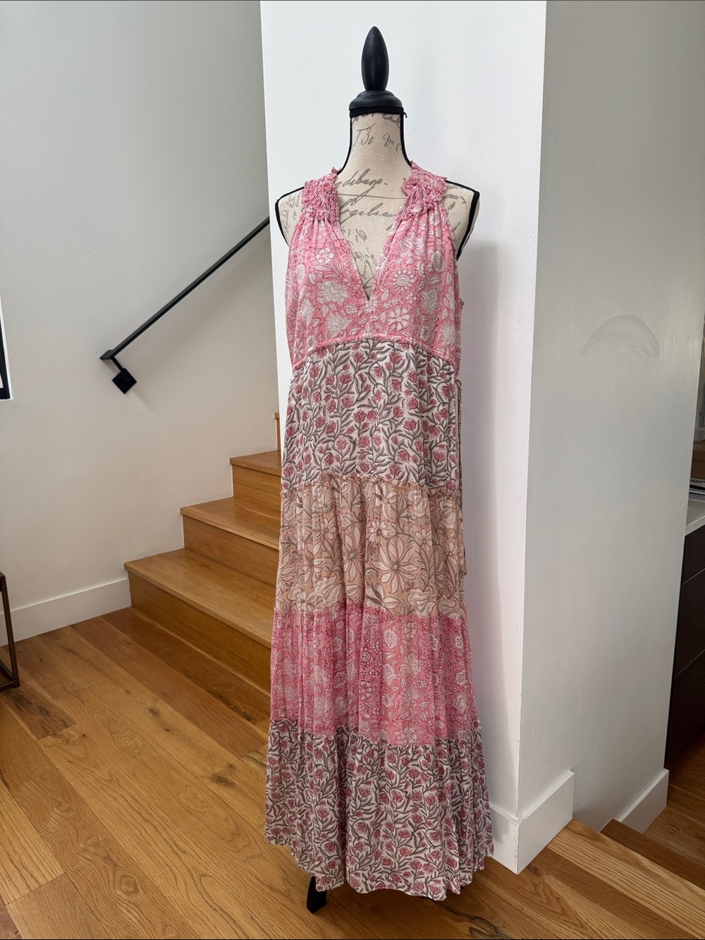 SAYLOR Bohemian Tiered Pink Floral Maxi Dress